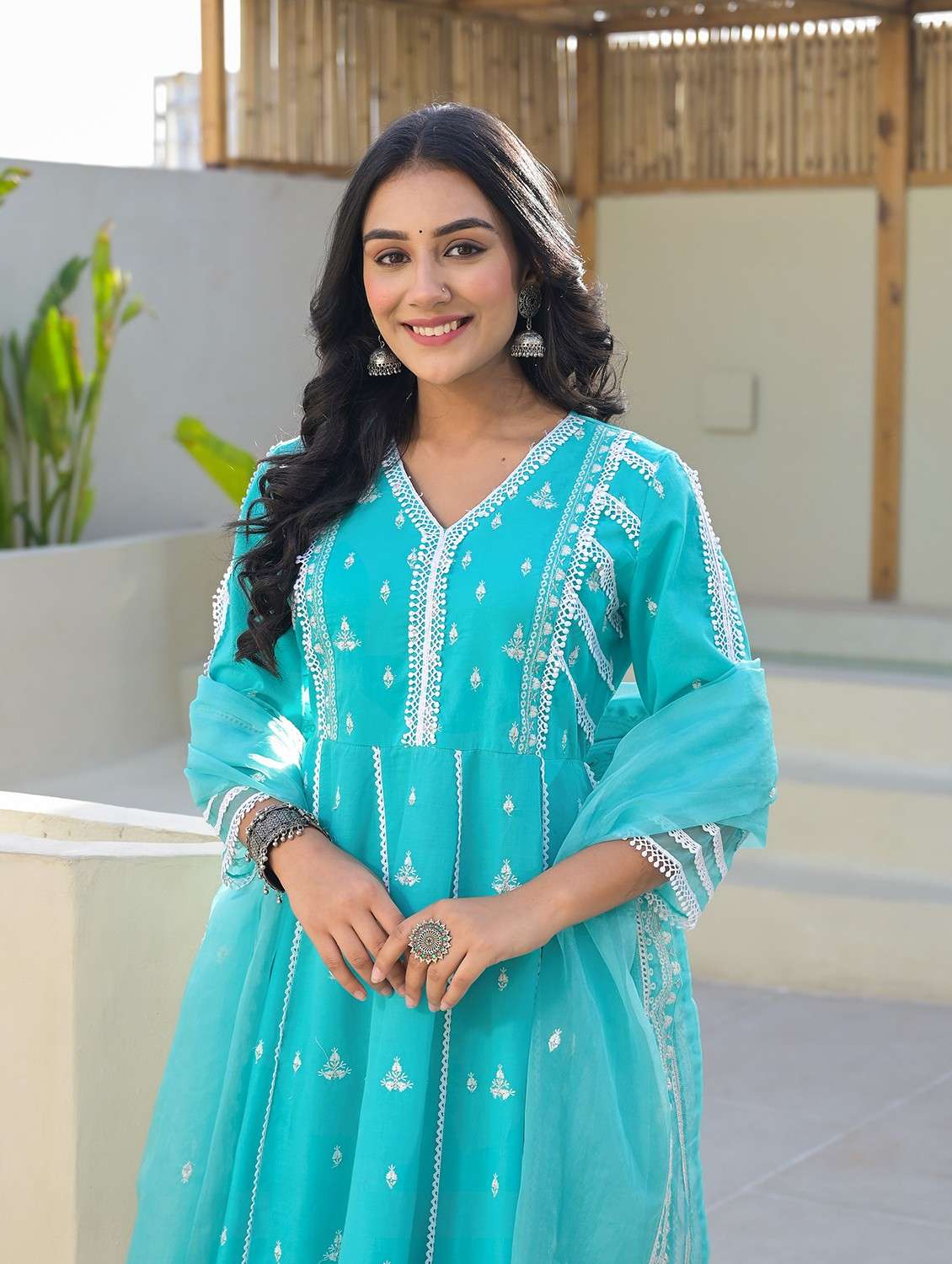 women embroidered three quarter sleeve kurta pant with dupatta set - 22093250 - Standard Image - 5