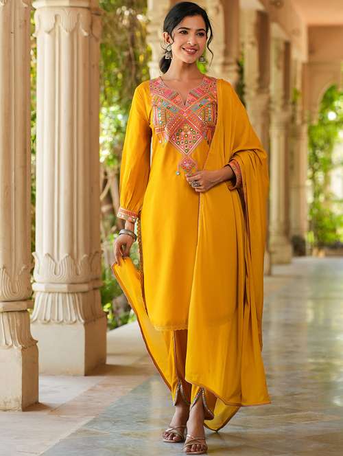 women embroidered long sleeve kurta pant with dupatta set - 22093251 -  Standard Image - 0