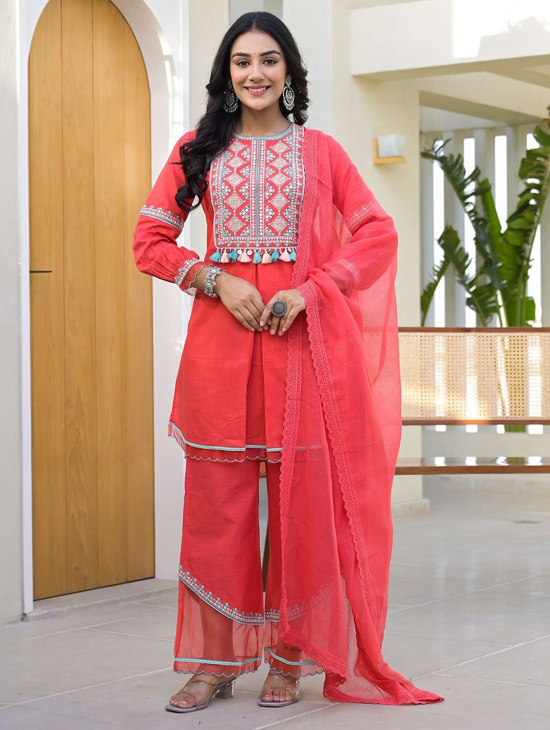 women embroidered long sleeve kurta pant with dupatta set - 22093253 - Standard Image - 3