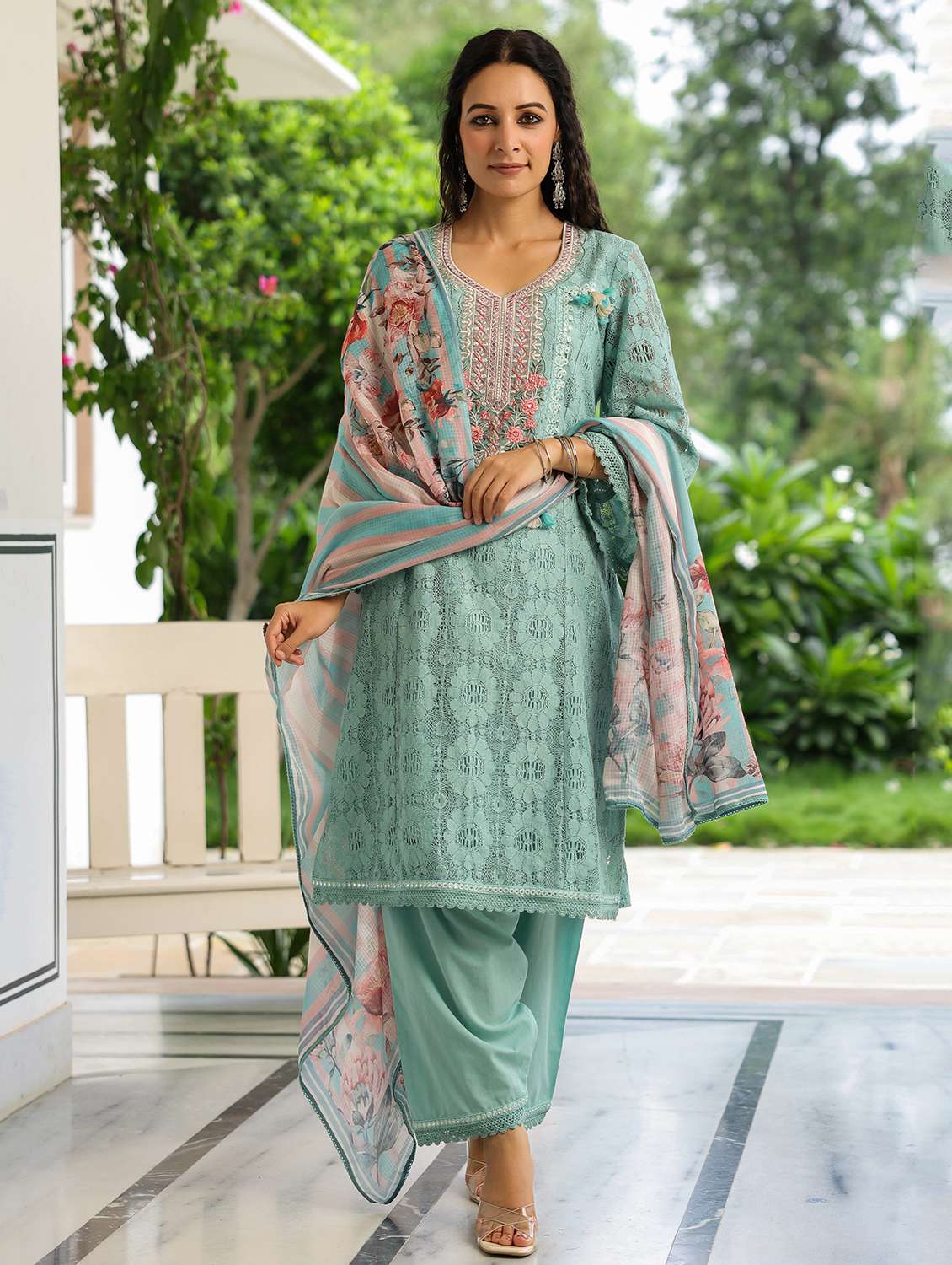 women embroidered long sleeve kurta pant with dupatta set - 22093254 -  Zoom Image - 0