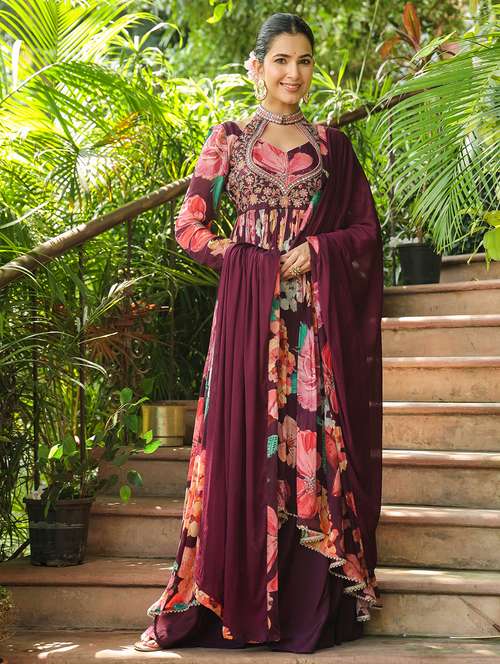 women embroidered long sleeve kurta palazzo with dupatta set - 22093261 -  Standard Image - 0