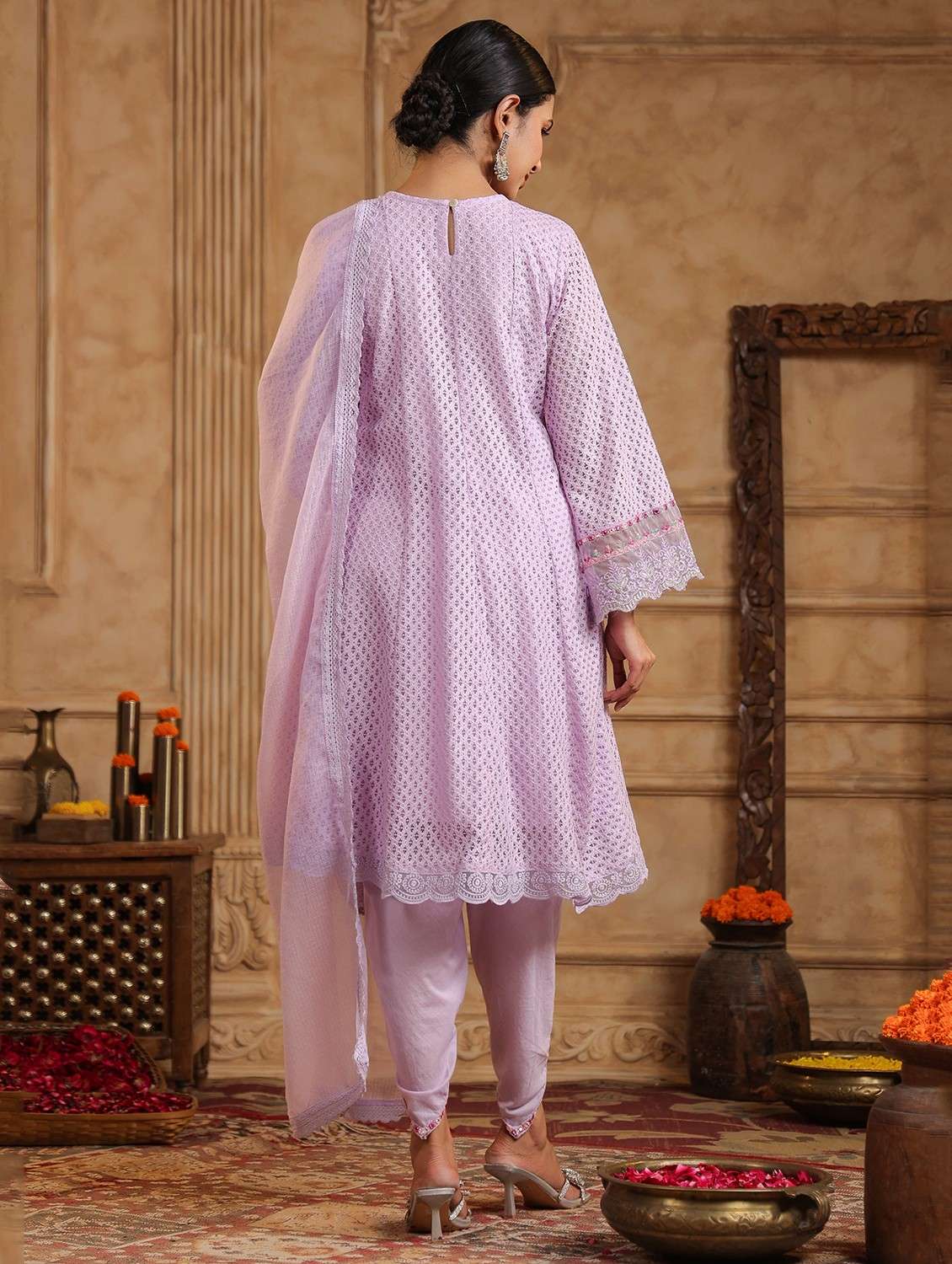 women embroidered three quarter sleeve kurta pant with dupatta set - 22093265 -  Standard Image - 3