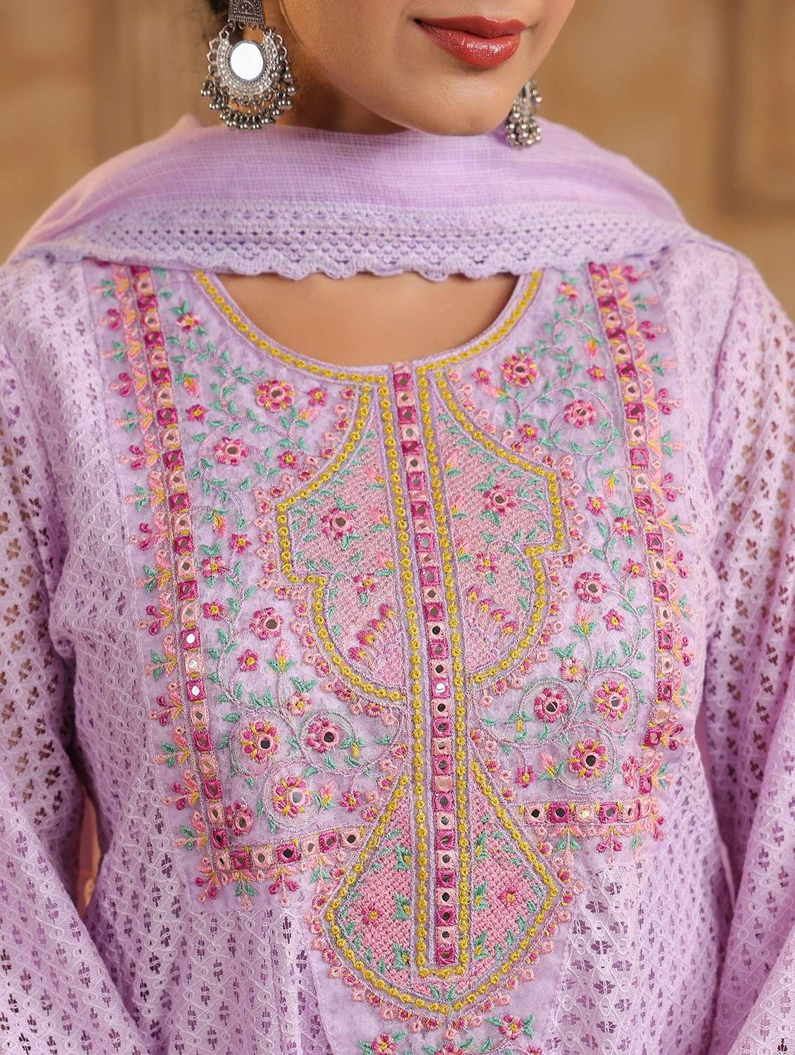 women embroidered three quarter sleeve kurta pant with dupatta set - 22093265 -  Standard Image - 5