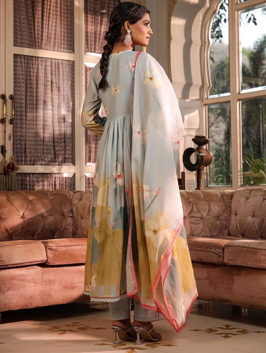 women embroidered three quarter sleeve kurta pant with dupatta set - 22093266 - Standard Image - 3