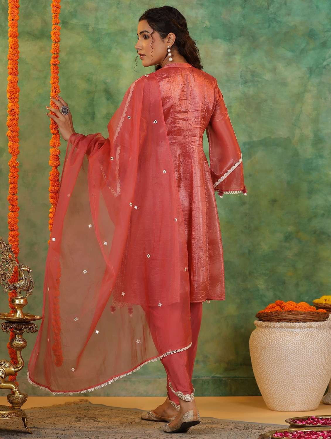 women embroidered three quarter sleeve kurta pant with dupatta set - 22093268 - Standard Image - 3