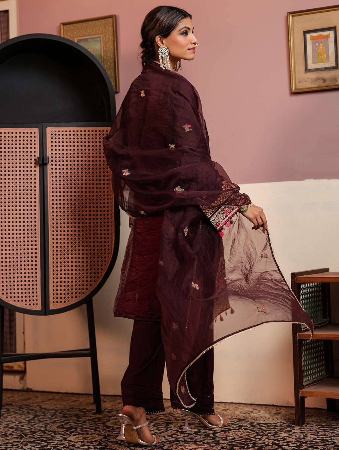 women embroidered long sleeve kurta pant with dupatta set - 22093270 - Standard Image - 3