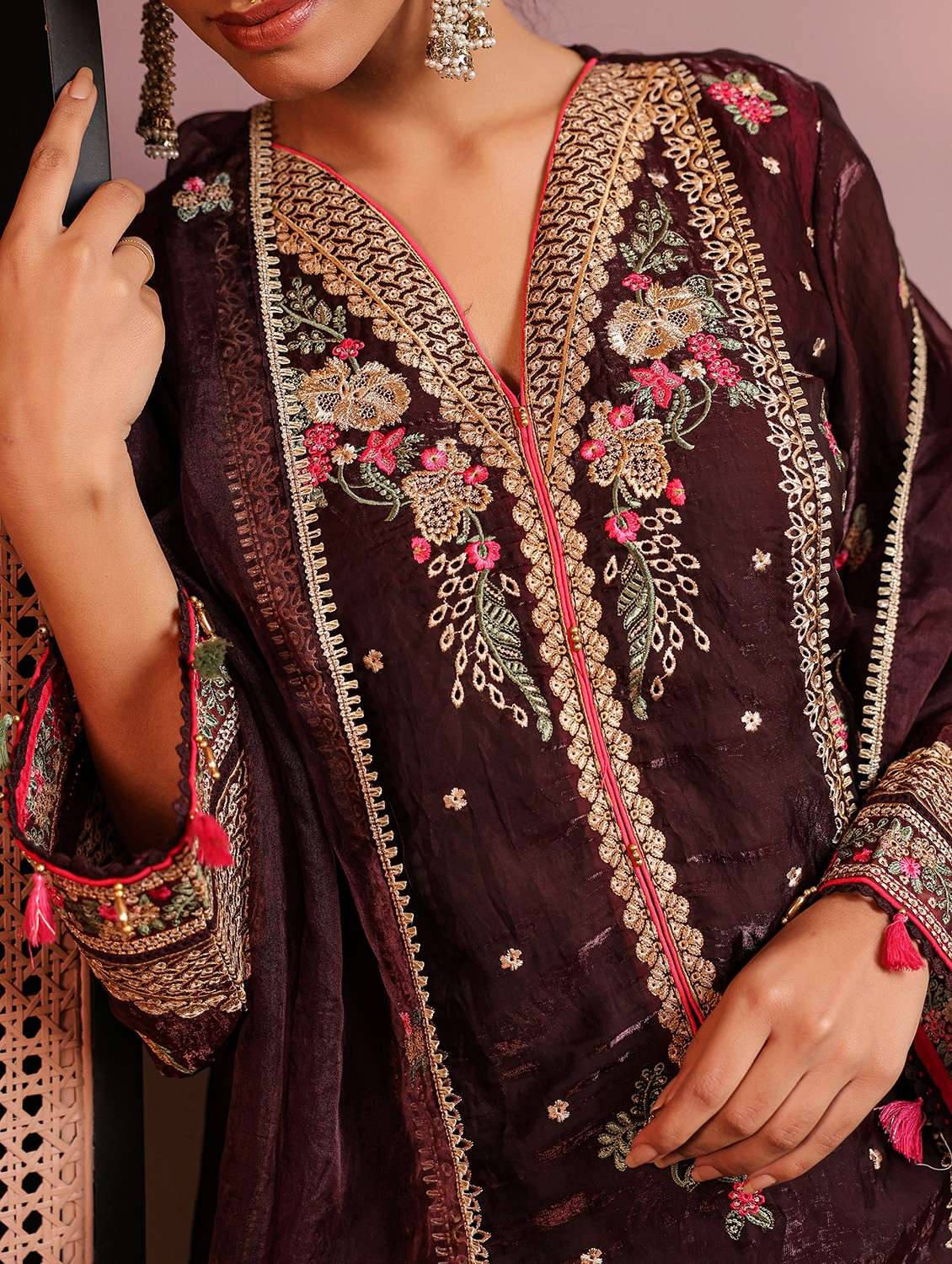 women embroidered long sleeve kurta pant with dupatta set - 22093270 - Standard Image - 5
