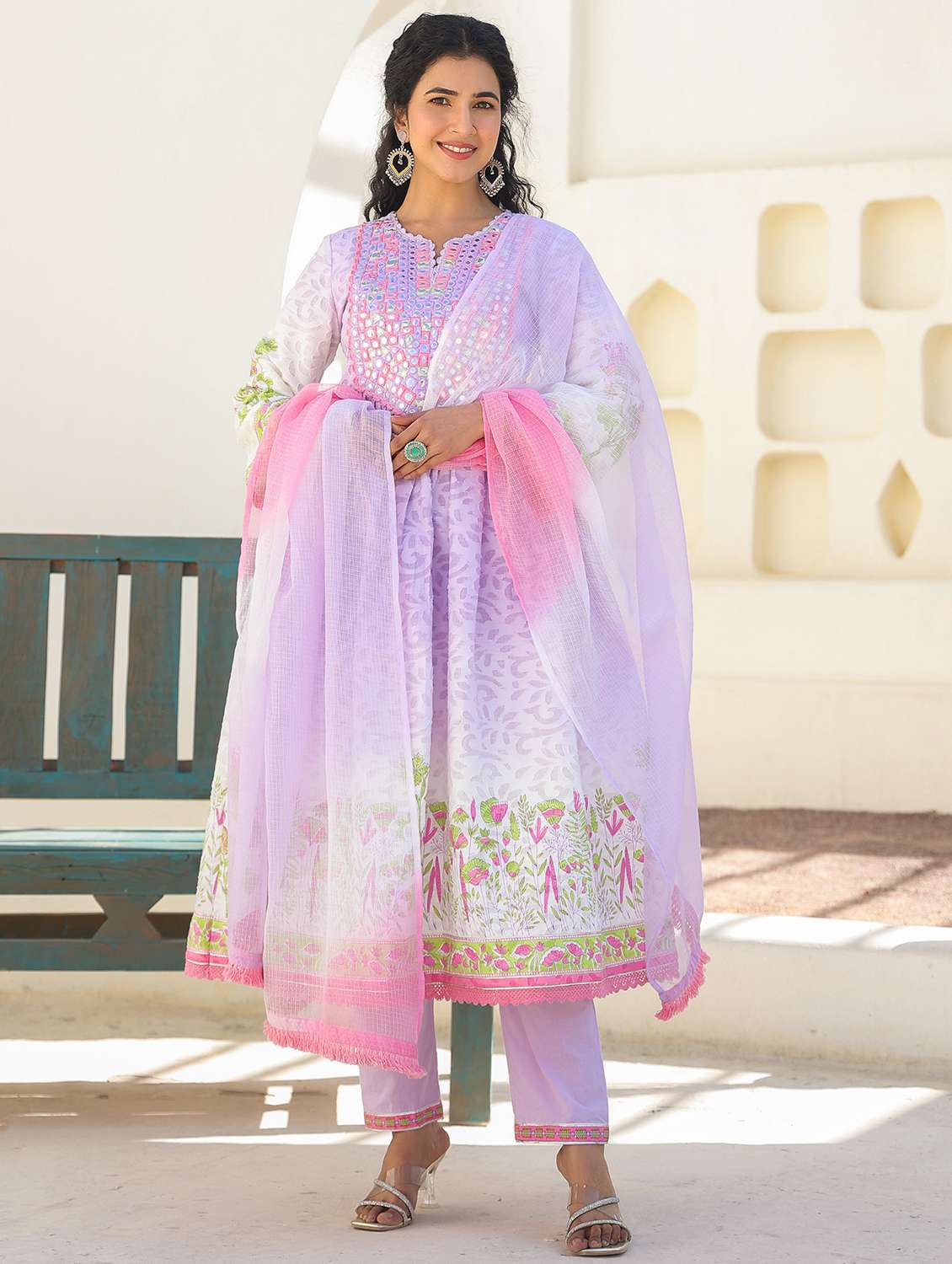 women embroidered three quarter sleeve kurta pant with dupatta set - 22093272 -  Zoom Image - 0