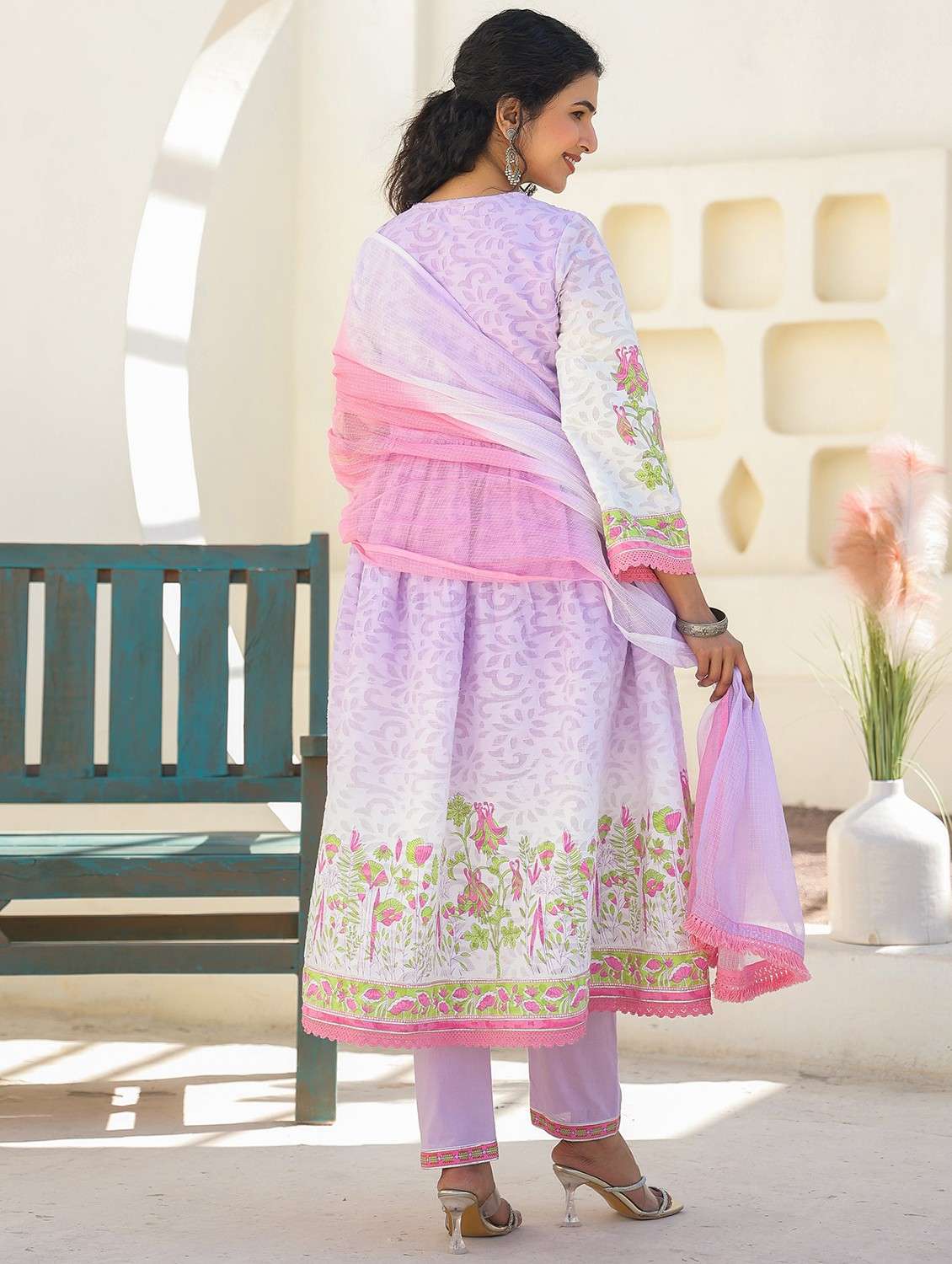 women embroidered three quarter sleeve kurta pant with dupatta set - 22093272 - Standard Image - 3