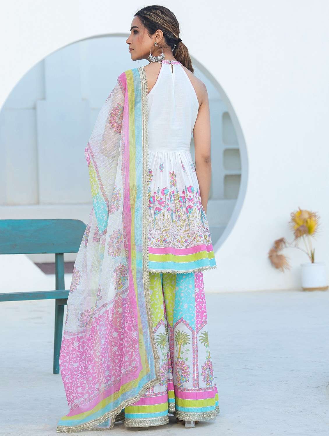 women embroidered sleeveless kurta sharara with dupatta set - 22093274 - Standard Image - 3