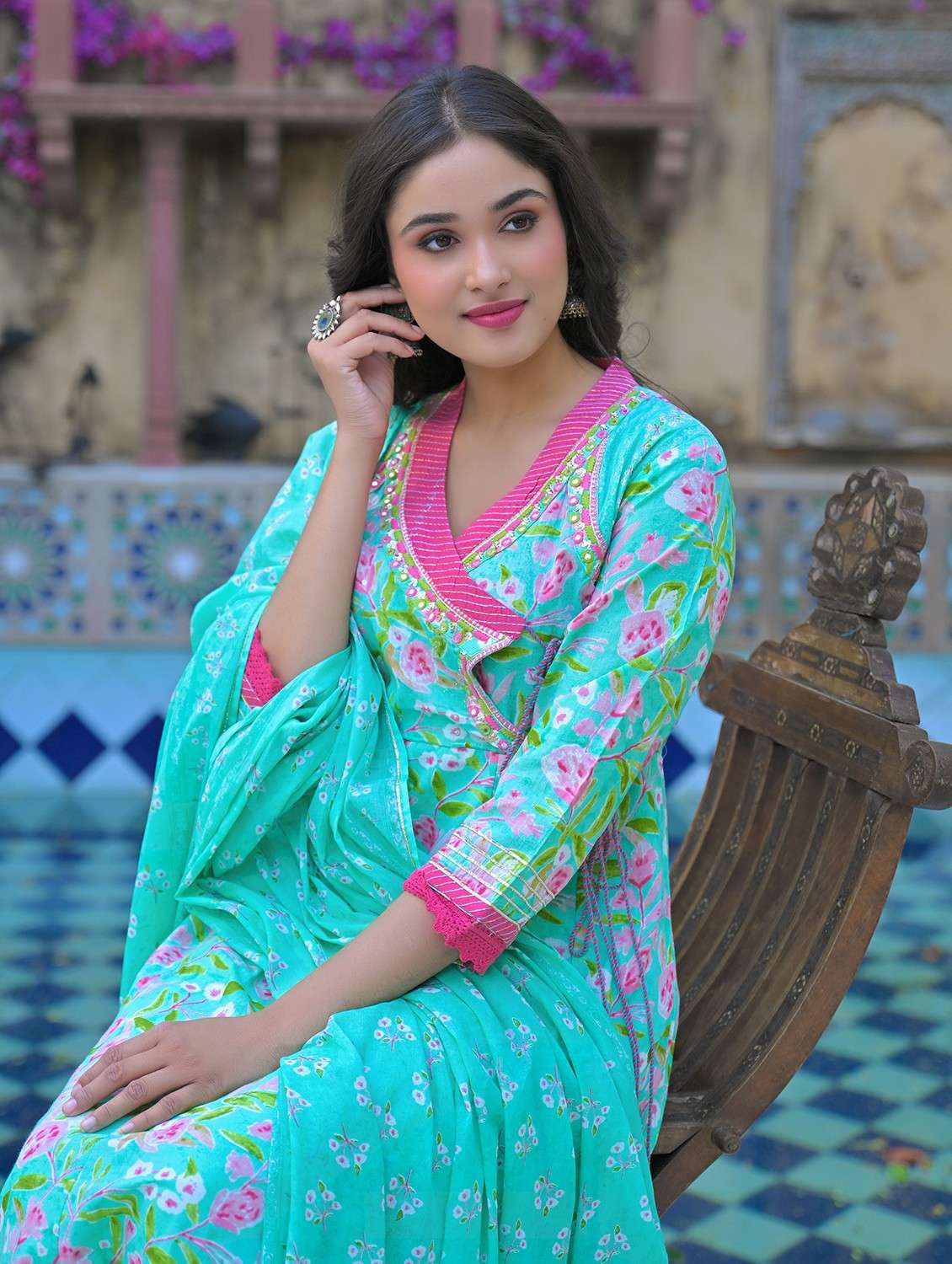 women embroidered three quarter sleeve kurta pant with dupatta set - 22093275 - Standard Image - 5