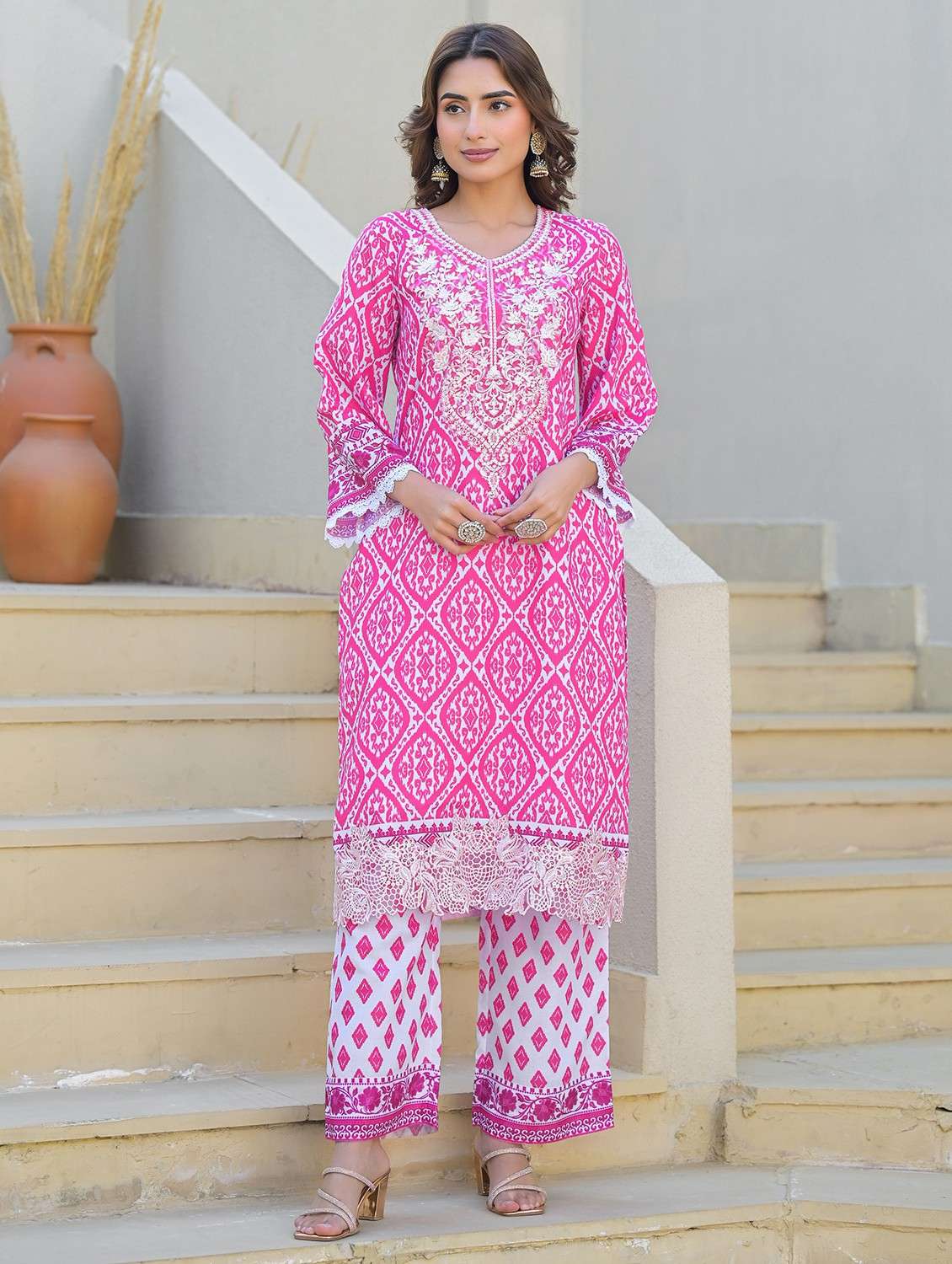 women embroidered long sleeve kurta pant with dupatta set - 22093279 - Standard Image - 3