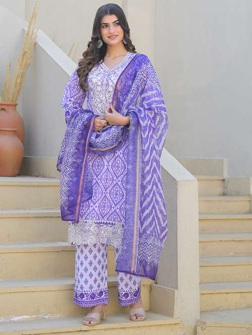 women embroidered long sleeve kurta pant with dupatta set - 22093280 - Standard Image - 0