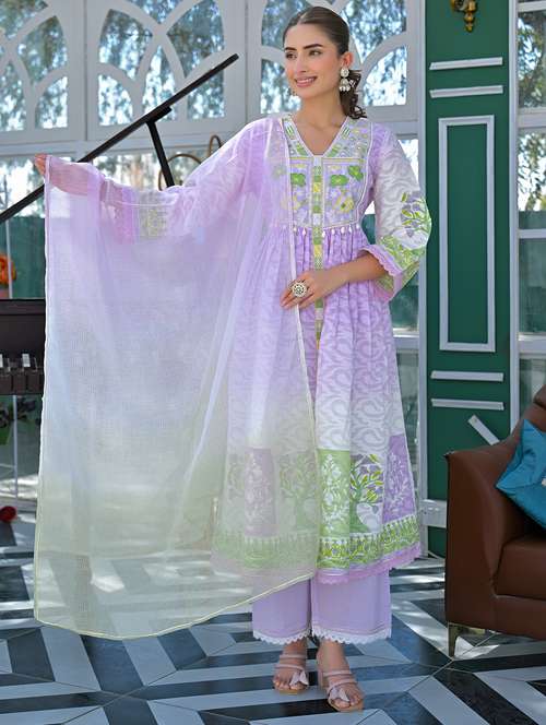 women embroidered three quarter sleeve kurta pant with dupatta set - 22093283 -  Standard Image - 0