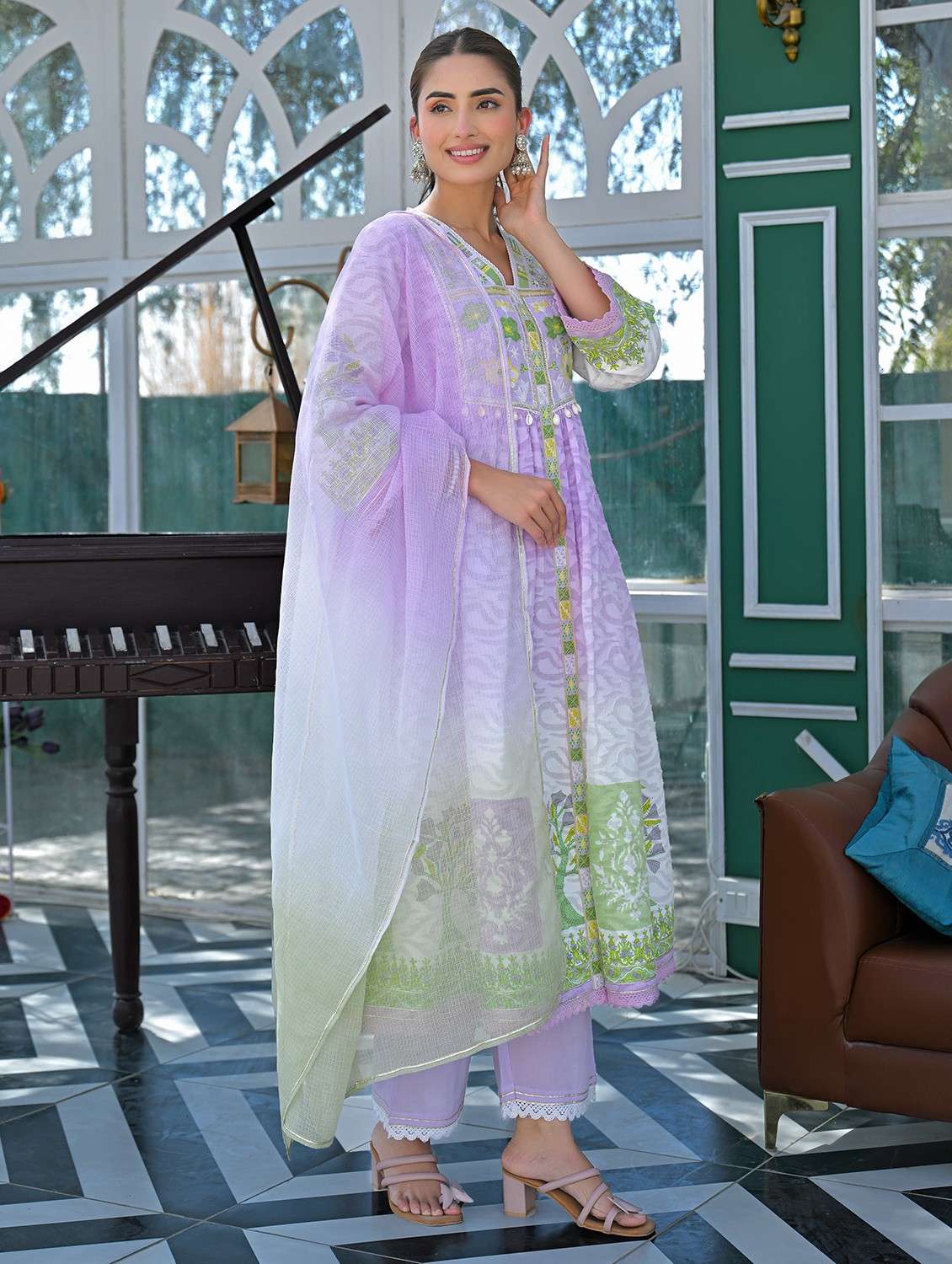 women embroidered three quarter sleeve kurta pant with dupatta set - 22093283 - Standard Image - 3