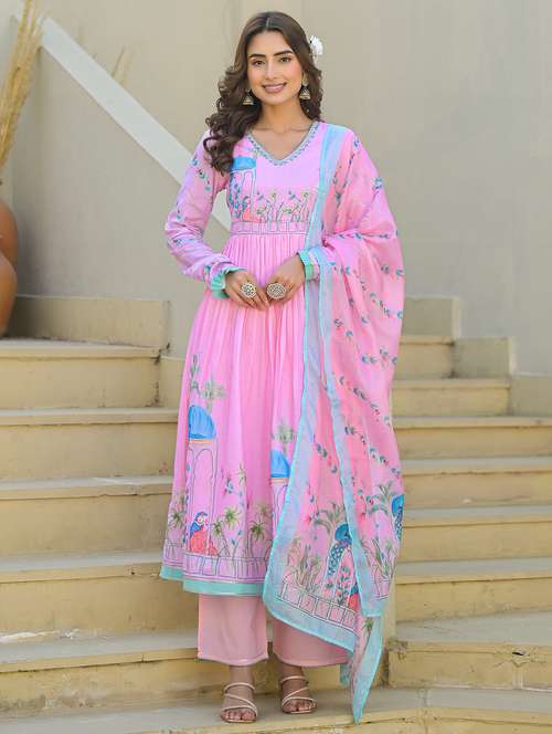 women printed long sleeve kurta pant with dupatta set - 22093285 -  Standard Image - 0