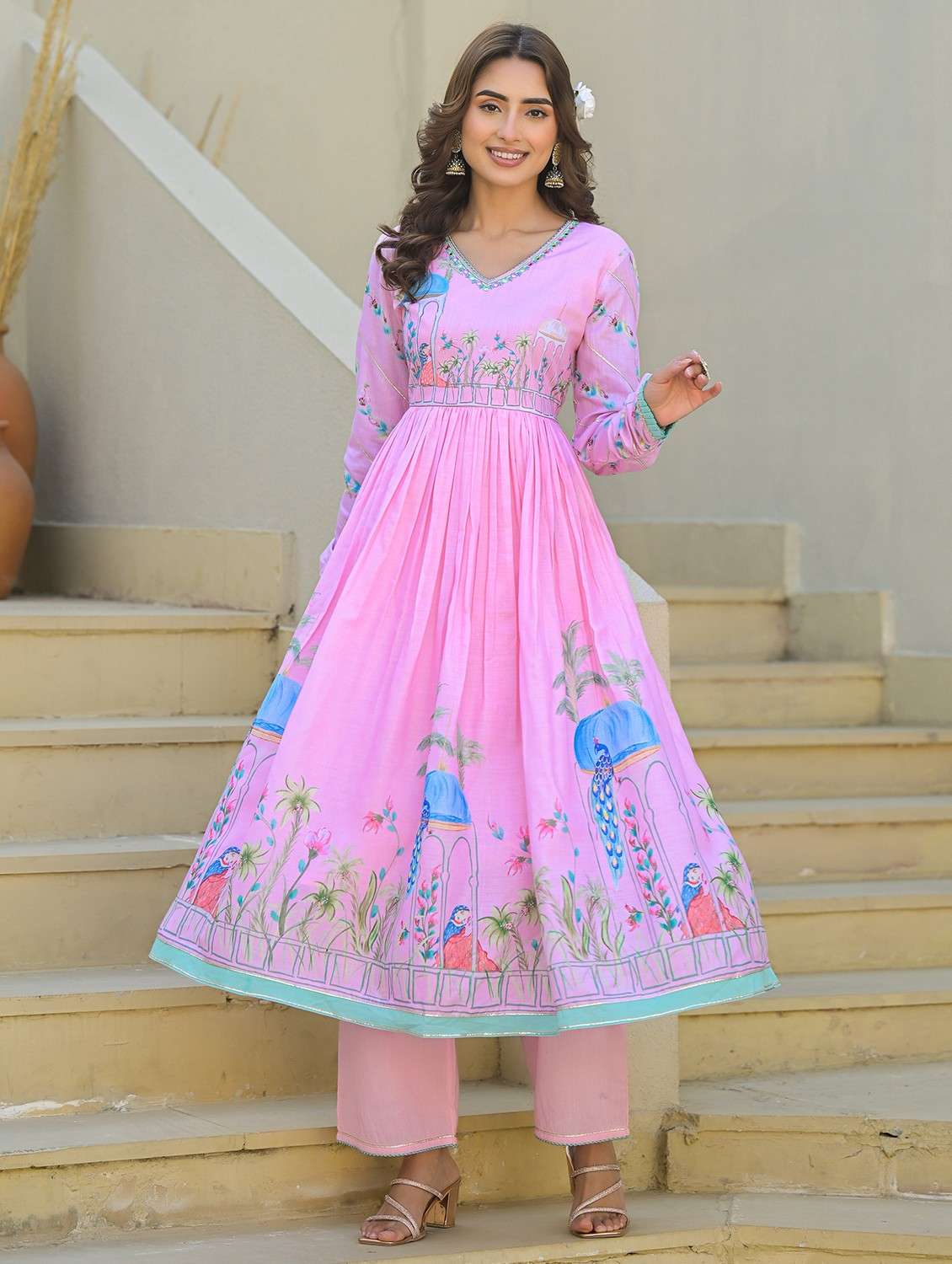 women printed long sleeve kurta pant with dupatta set - 22093285 - Standard Image - 3