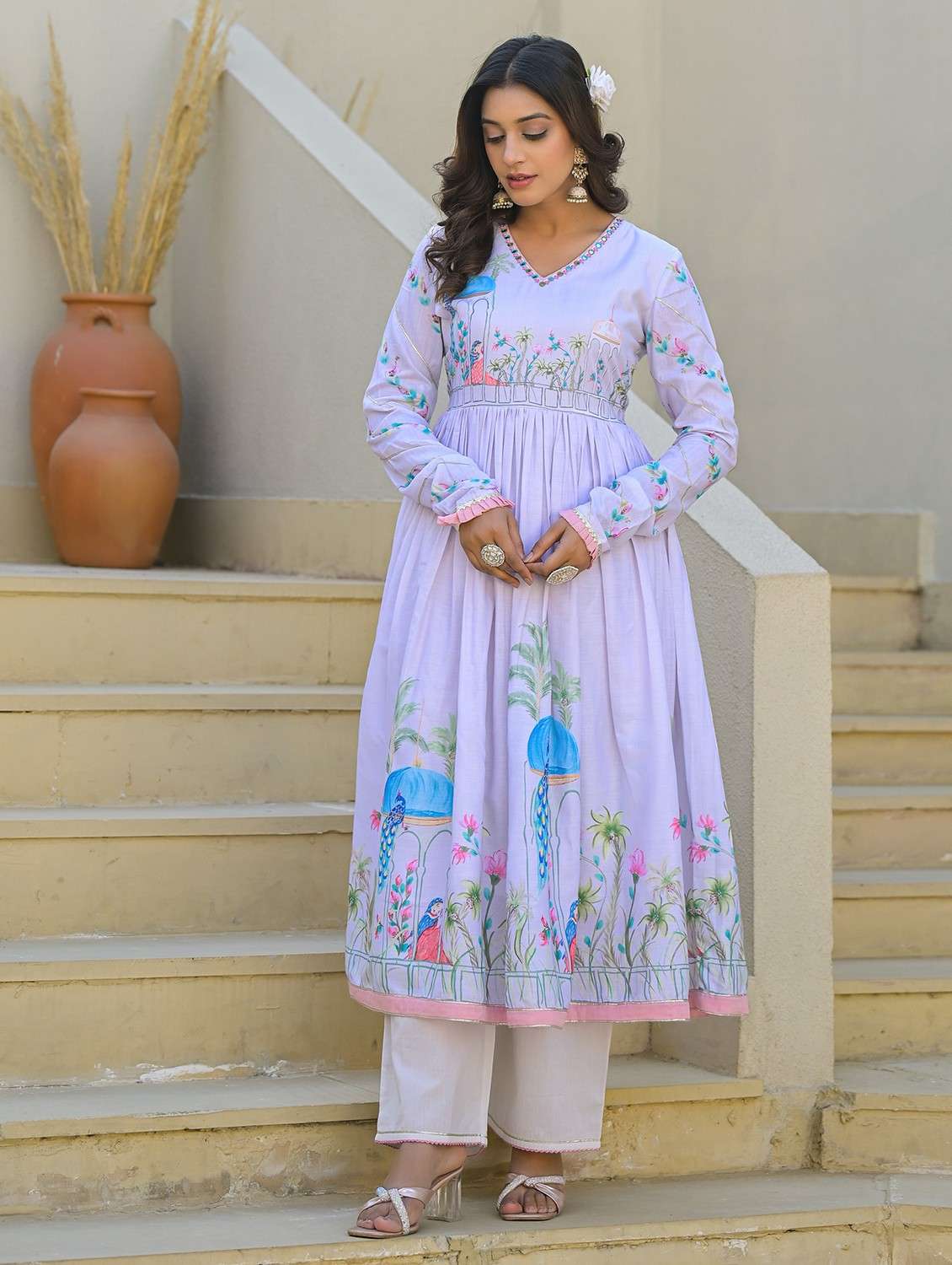 women printed long sleeve kurta pant with dupatta set - 22093286 - Standard Image - 3