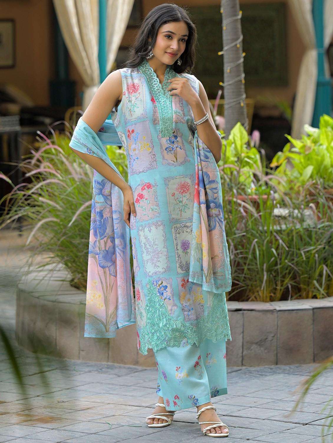 women floral printed sleeveless kurta palazzo with dupatta set - 22093291 -  Standard Image - 5