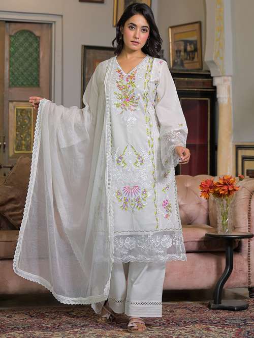 women embroidered long sleeve kurta pant with dupatta set - 22093294 -  Standard Image - 0
