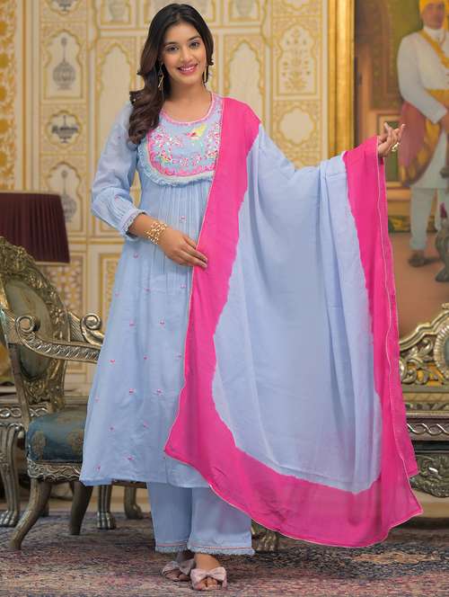 women embroidered long sleeve kurta pant with dupatta set - 22093295 - Standard Image - 0