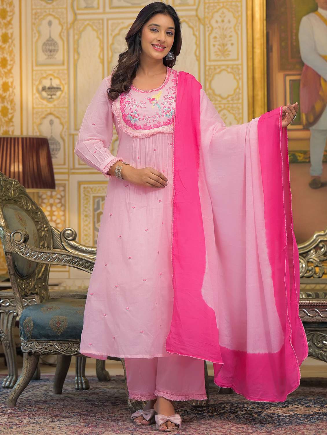women embroidered long sleeve kurta pant with dupatta set - 22093296 -  Zoom Image - 0
