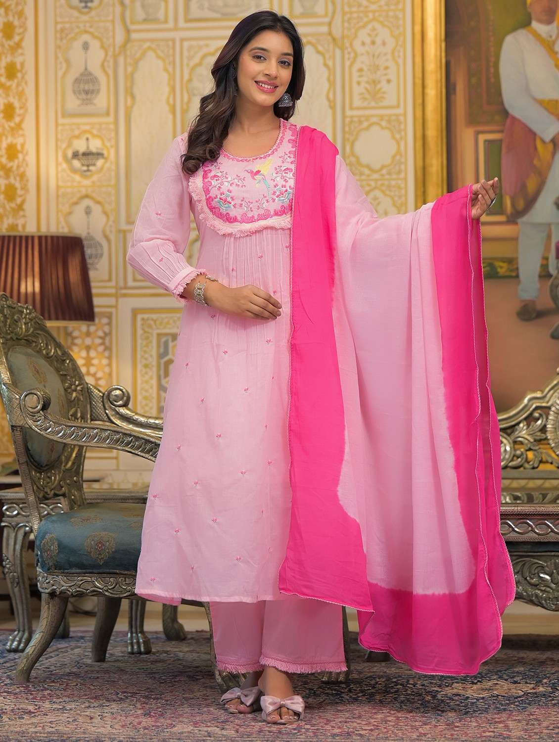 women embroidered long sleeve kurta pant with dupatta set - 22093296 - Standard Image - 3