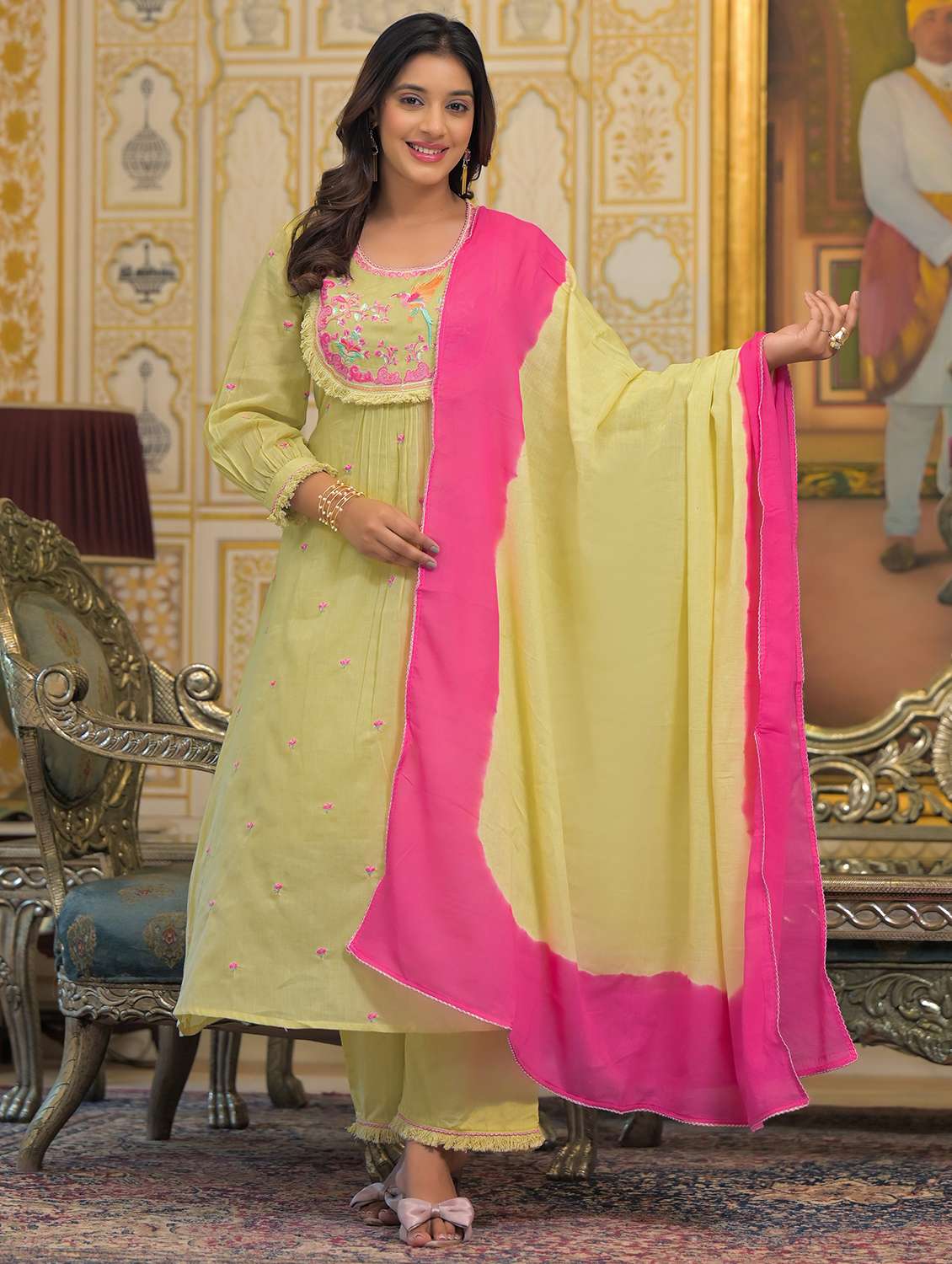 women embroidered long sleeve kurta pant with dupatta set - 22093297 -  Zoom Image - 0