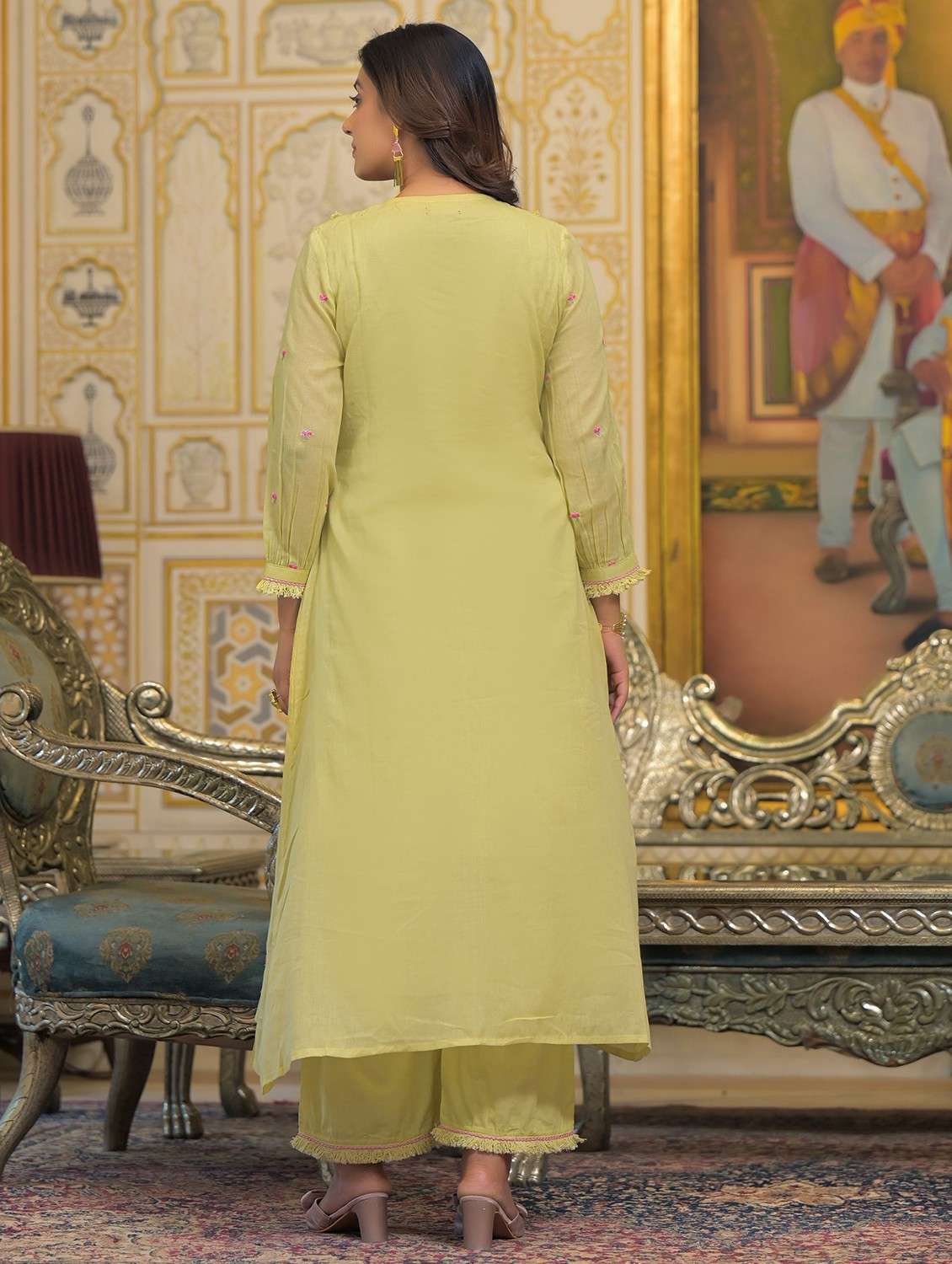 women embroidered long sleeve kurta pant with dupatta set - 22093297 - Standard Image - 3