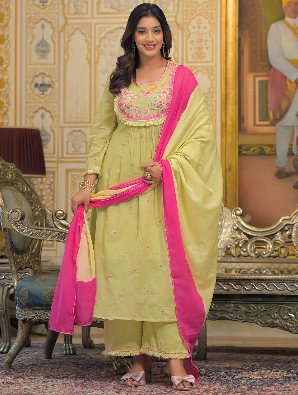 women embroidered long sleeve kurta pant with dupatta set - 22093297 - Standard Image - 5