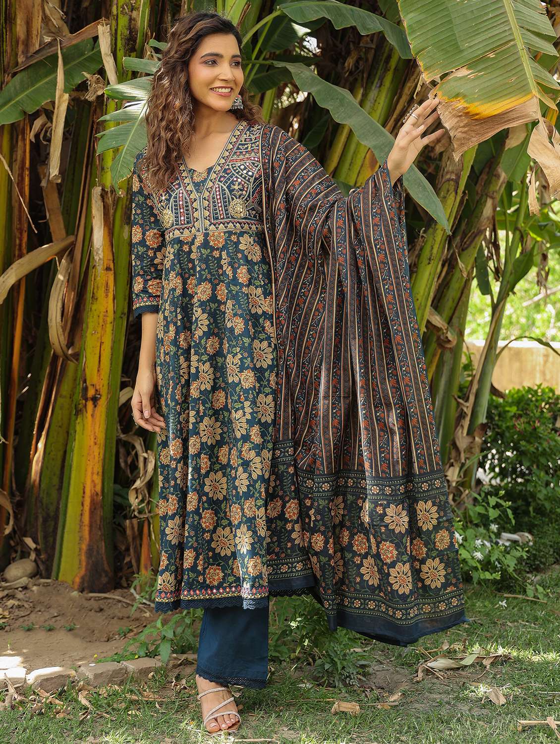women embroidered three quarter sleeve kurta pant with dupatta set - 22093298 -  Zoom Image - 0