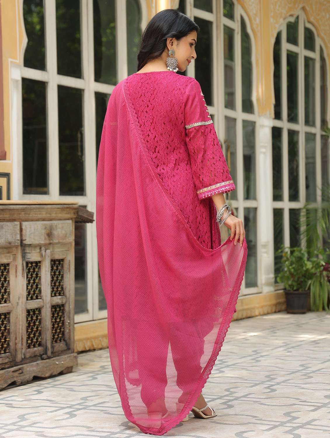 women embroidered long sleeve kurta salwar with dupatta set - 22093301 - Standard Image - 3