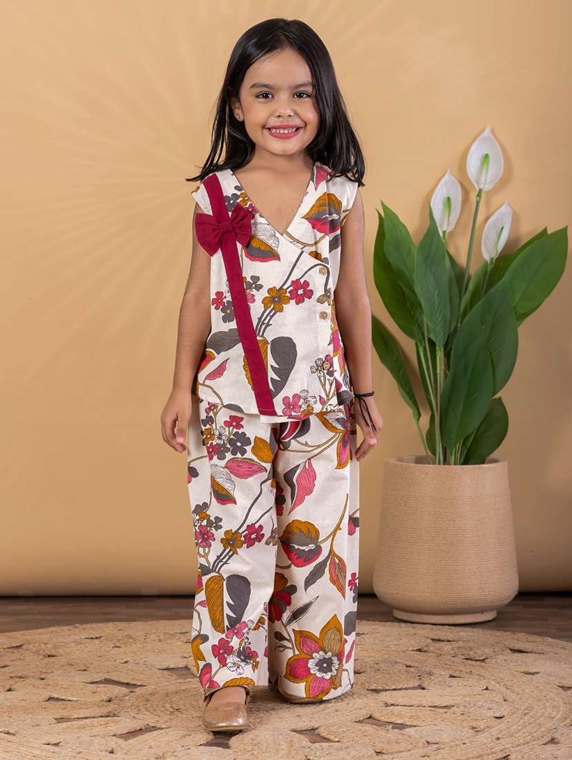 girls printed sleeveless top & palazzo co-ords set