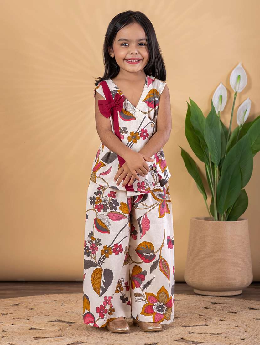 girls printed sleeveless top & palazzo co-ords set - 22093302 - Standard Image - 3
