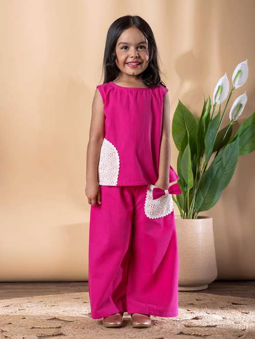 girls solid sleeveless top & palazzo co-ords set - 22093306 -  Standard Image - 0