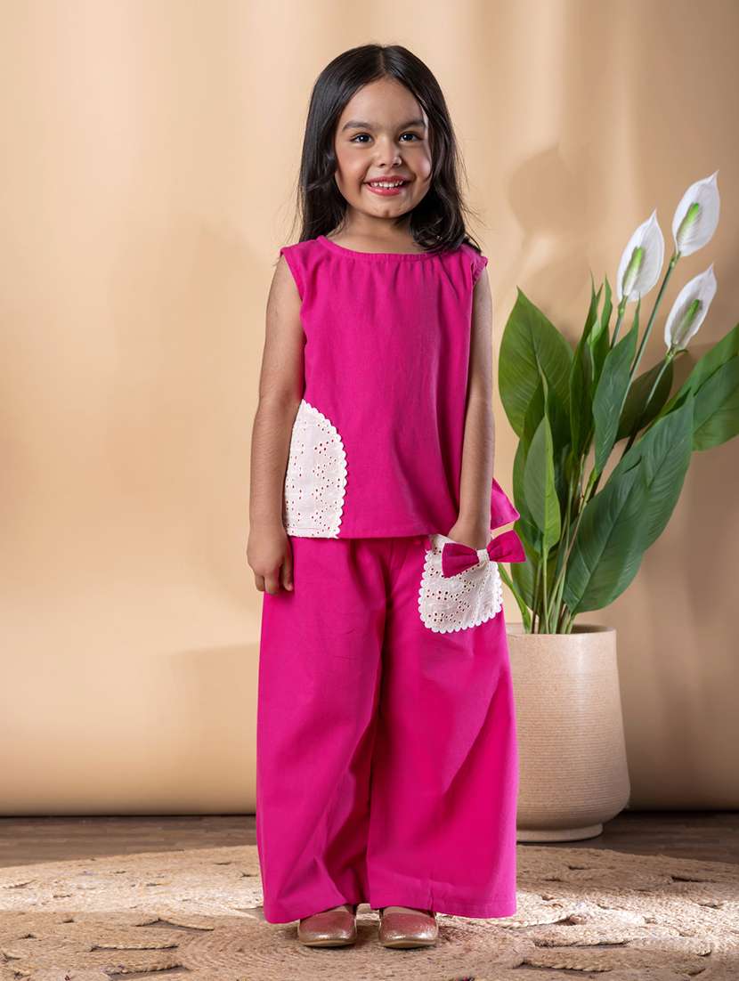 girls solid sleeveless top & palazzo co-ords set