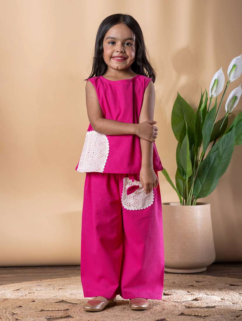 girls solid sleeveless top & palazzo co-ords set - 22093306 -  Standard Image - 3