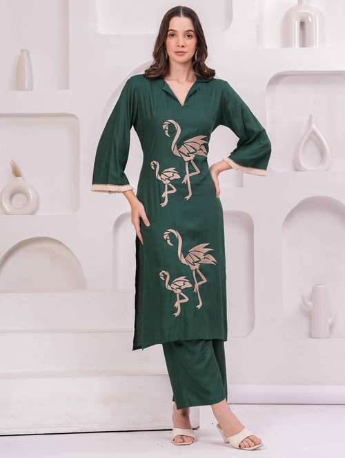 women embroidered bell sleeve kurta and palazzo set - 22093313 -  Standard Image - 0