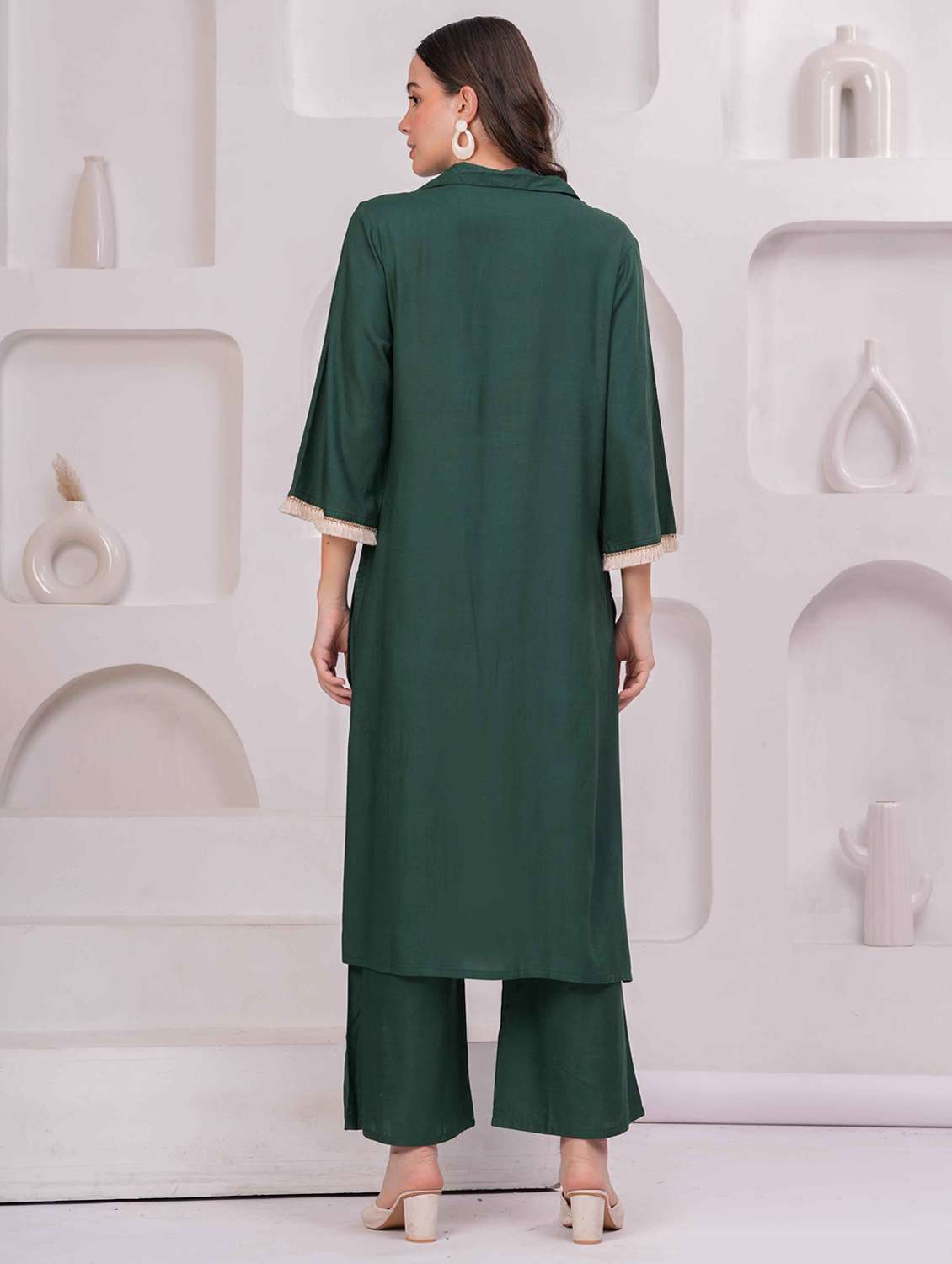 women embroidered bell sleeve kurta and palazzo set - 22093313 - Standard Image - 3