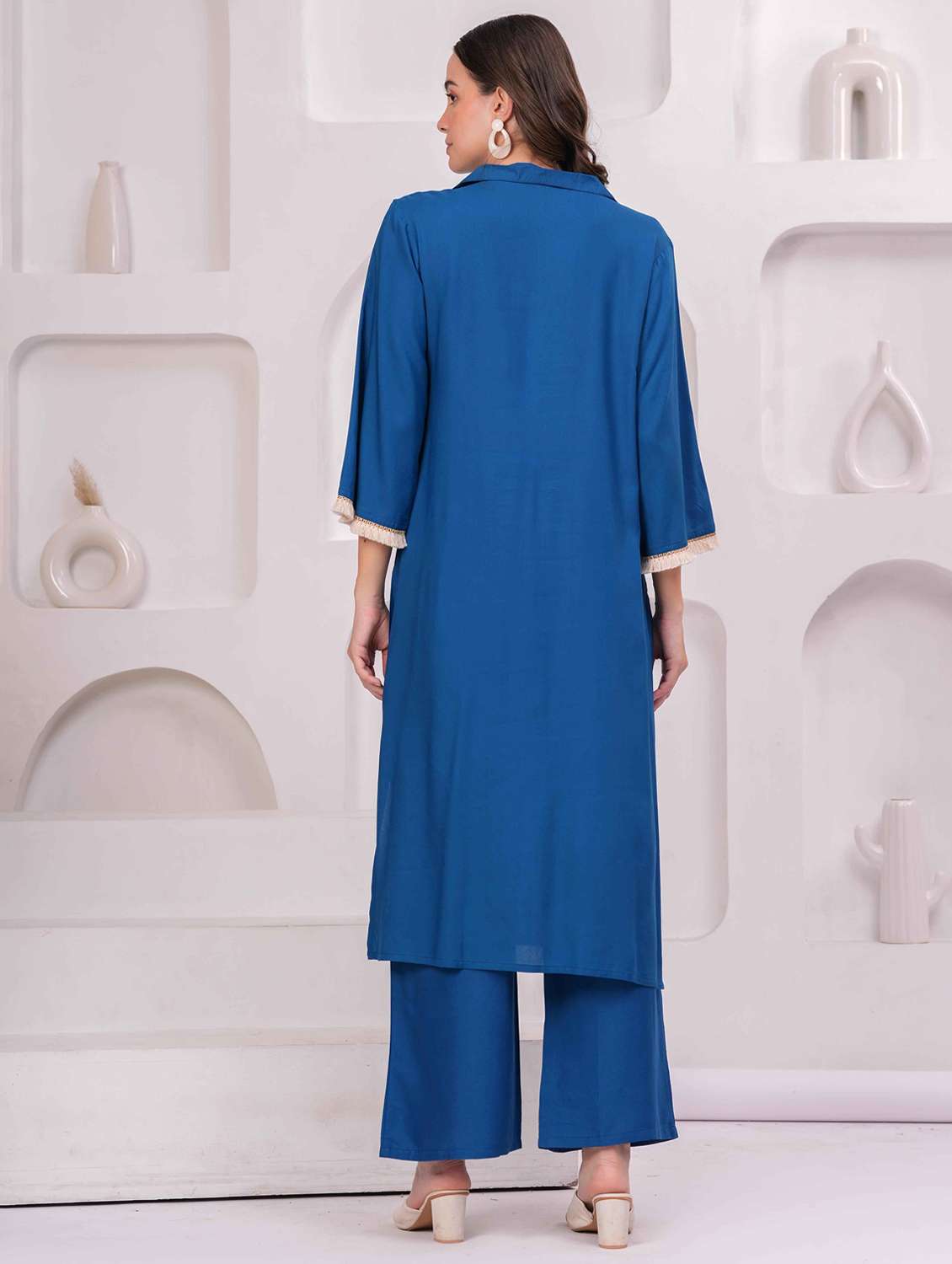 women embroidered bell sleeve kurta and palazzo set - 22093315 - Standard Image - 3