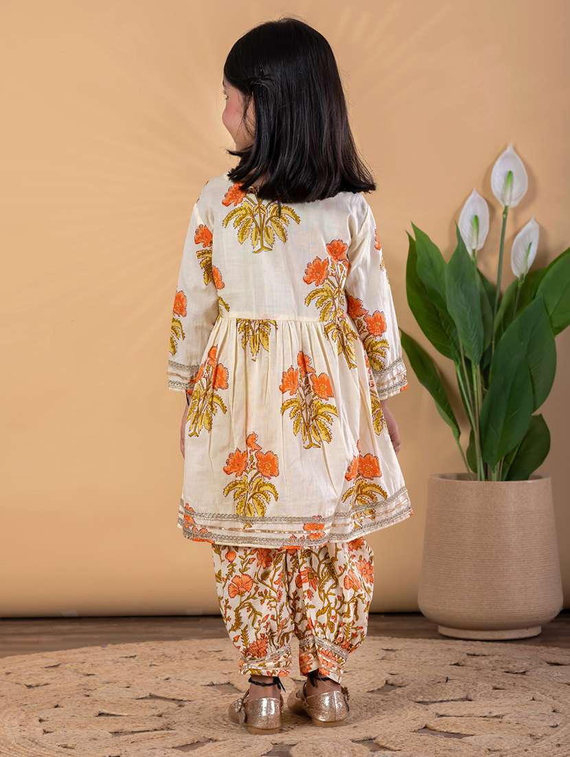 girls printed long sleeve kurta and salwar set  - 22093320 -  Standard Image - 3