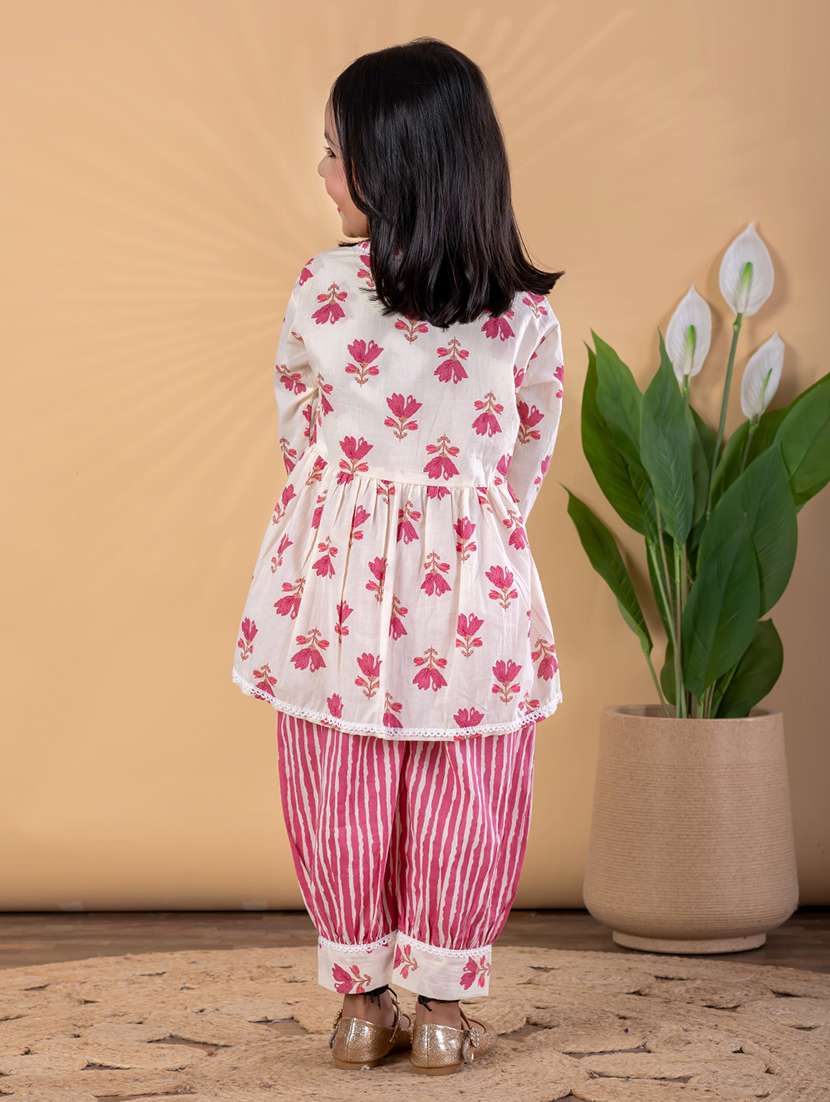 girls floral print long sleeve kurta and salwar set - 22093321 -  Standard Image - 3