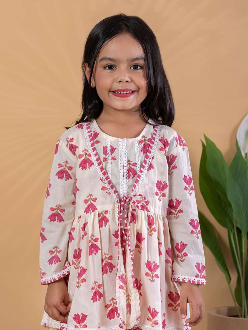 girls floral print long sleeve kurta and salwar set - 22093321 -  Standard Image - 5
