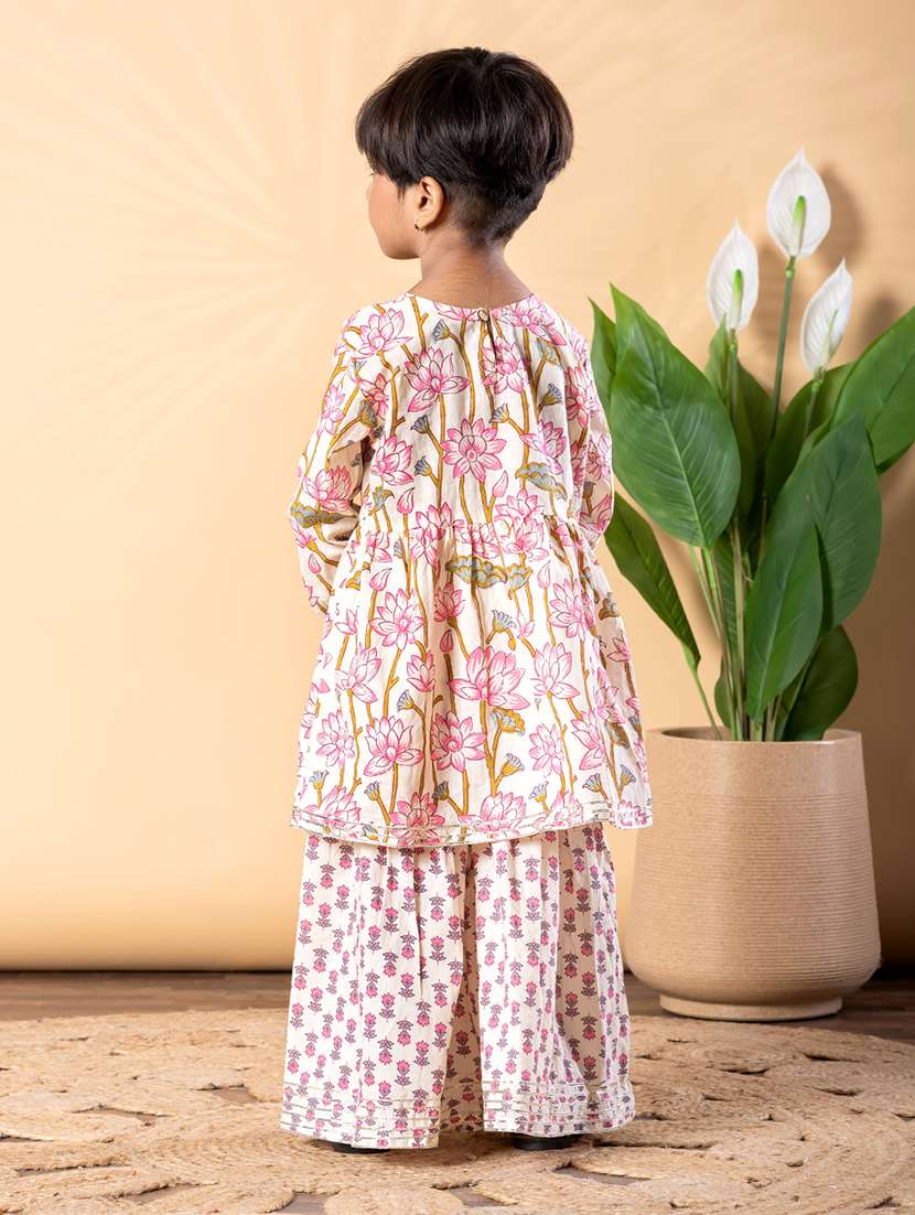 girls floral print long sleeve kurta and sharara set  - 22093323 -  Standard Image - 3