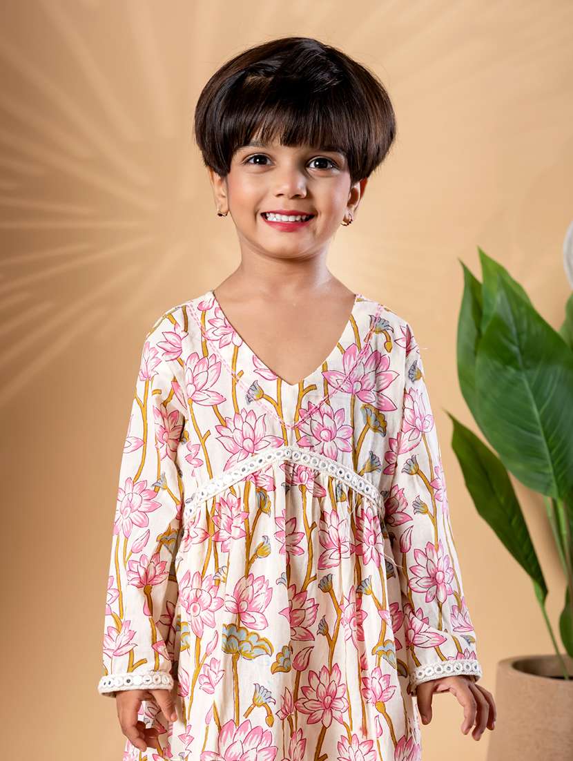 girls floral print long sleeve kurta and sharara set  - 22093323 -  Standard Image - 5