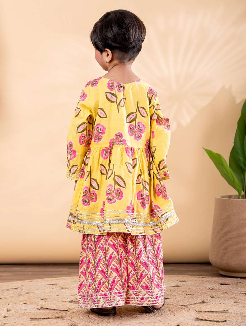 girls floral print long sleeve kurta and sharara set - 22093324 -  Standard Image - 3