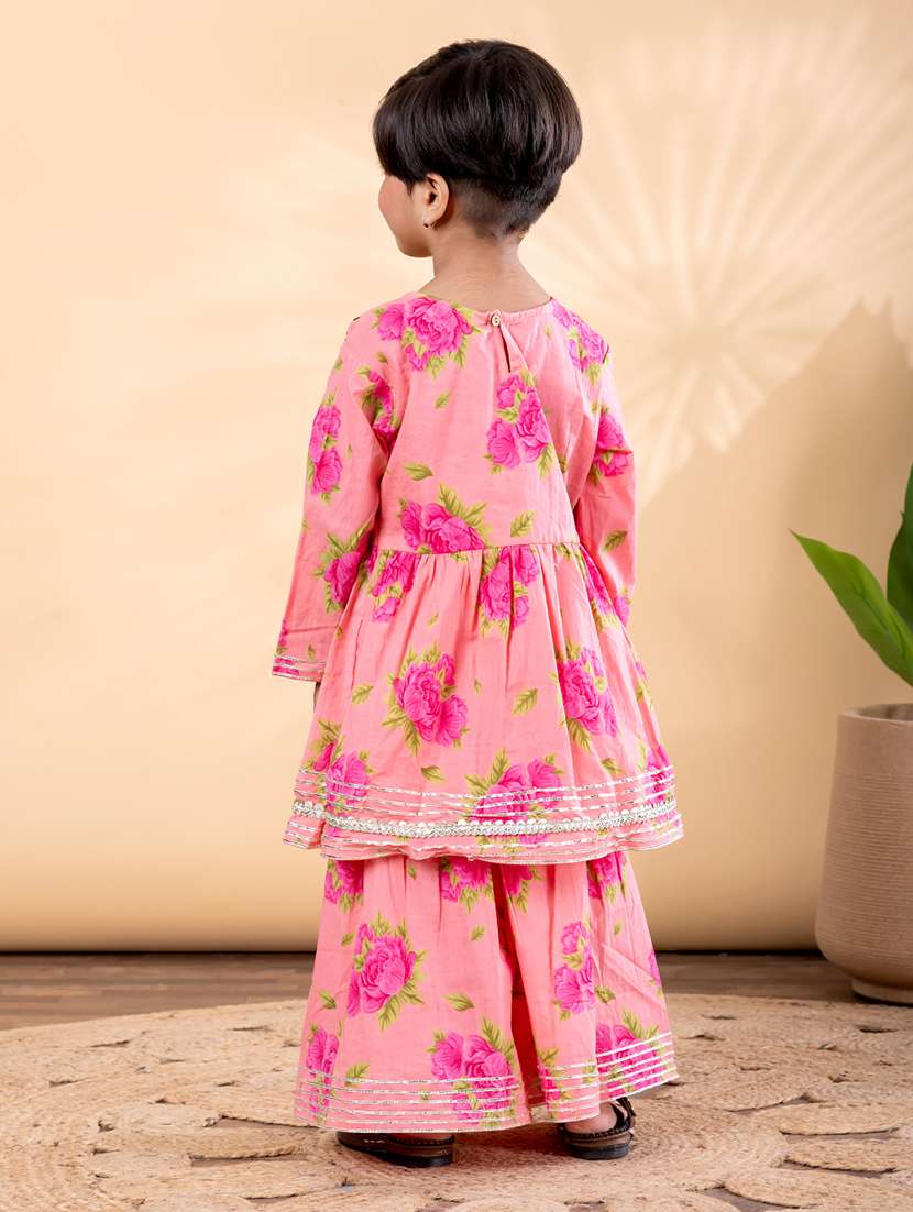 girls printed long sleeve kurta and sharara set  - 22093325 -  Standard Image - 3