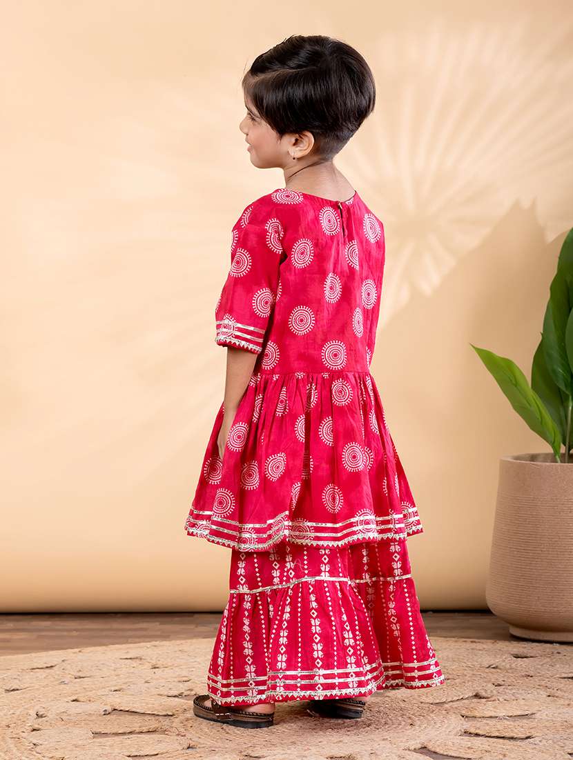 girls printed short sleeve kurta and sharara set  - 22093326 -  Standard Image - 3