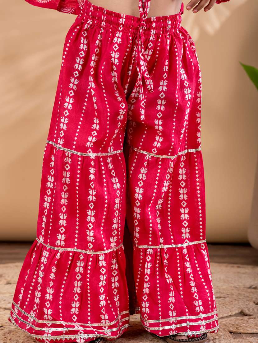 girls printed short sleeve kurta and sharara set  - 22093326 -  Standard Image - 5