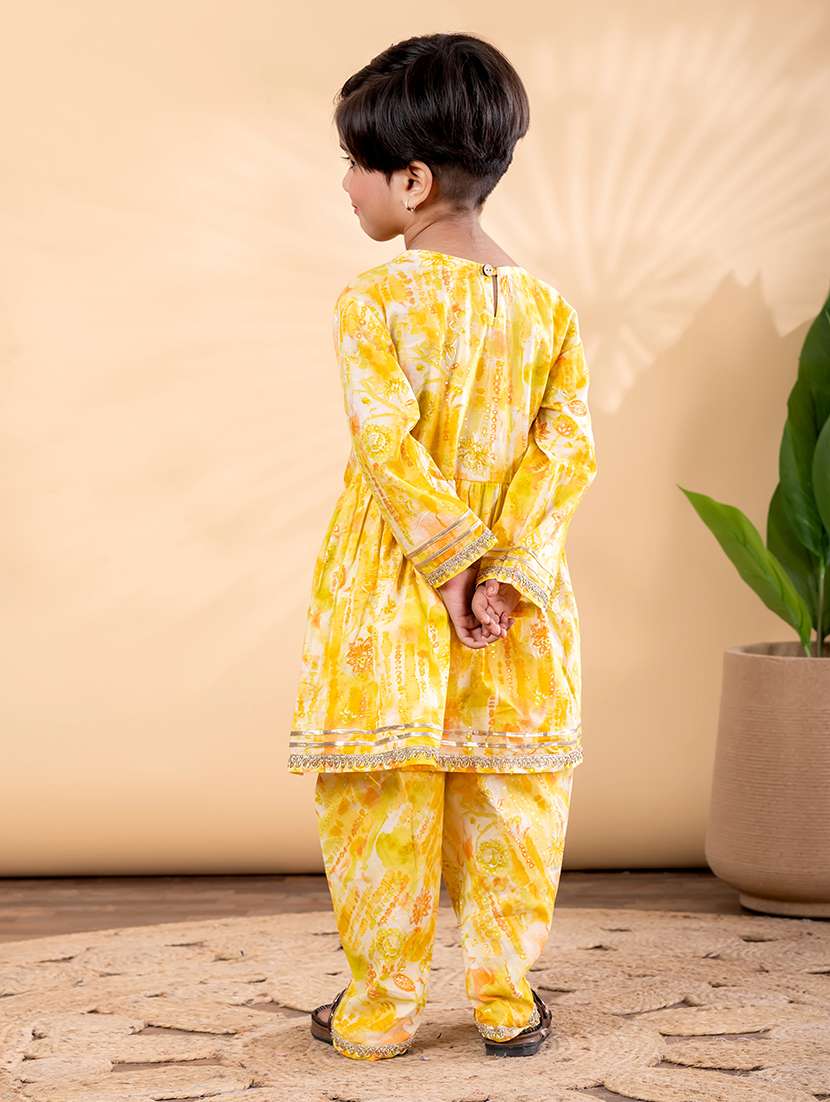 girls printed long sleeve kurta and dhoti set  - 22093330 -  Standard Image - 3